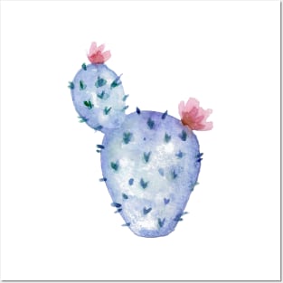 Watercolor cactus with flowers Posters and Art